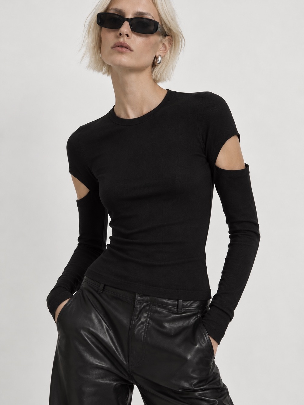 Marcella NYC black cut out arm long sleeve  top